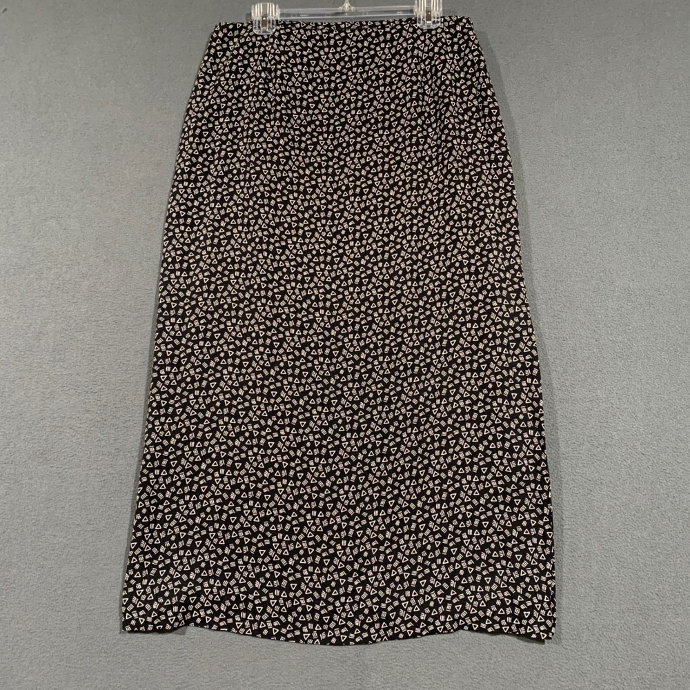 VTG Jones New York Womens 14 Black White 100% Silk Geometric Abstract Maxi Skirt